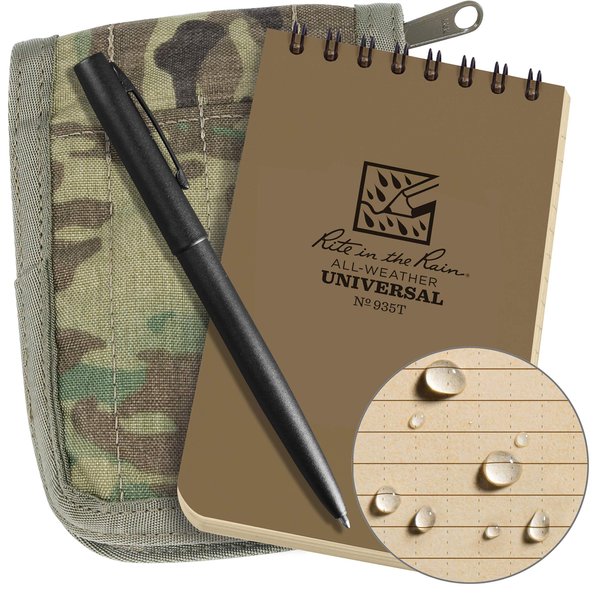 Rite in the Rain Weatherproof 3" x 5" Top Spiral Notebook Kit: MultiCam CORDURA Fabric Cover, 3" x 5" Tan Notebook, and Weatherproof Pen (No. 935M-KIT)