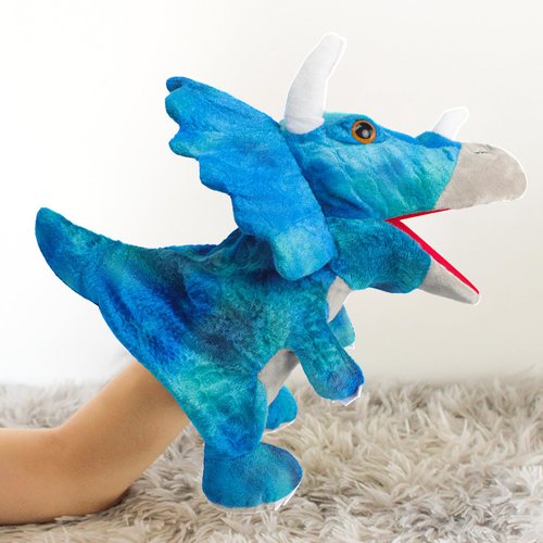 Cute Dinosaur Hand Puppet Funny Plush Stuffed Animal Toy Adults Toddler Huggable Dinosaur Plushies Pretend Play Doll Storytelling Interactive Puppet Toys Xmas Birthday Party Supplies Gift for Kids