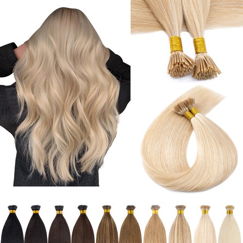 SEGO I Tip Hair Extensions Human Hair Keratin Pre Bonded MicroBeads Tip Hair Balayage Natural Silky Straight Extensions 100 Strands 50g/Pack -18 Inch Ash Blonde&Bleach Blonde