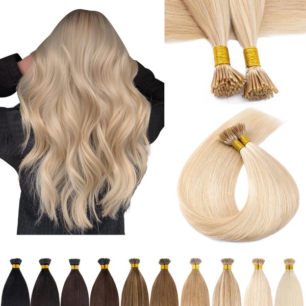 SEGO I Tip Hair Extensions Human Hair Keratin Pre Bonded MicroBeads Tip Hair Balayage Natural Silky Straight Extensions 100 Strands 50g/Pack -18 Inch Ash Blonde&Bleach Blonde