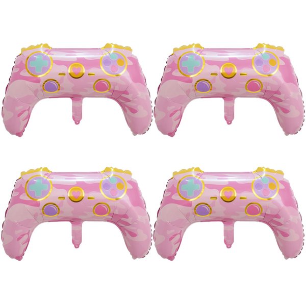 SAMOKA Video Game Balloons,4 PCS 26 Inch Pink Gamer Party Balloons,Gamer Birthday Party Decorations,Video Game Birthday Decorations,Gamer Party Decorations