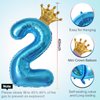 40 Inch Light Blue Number 2 and Mini Crown Balloon for 2nd Birthday Party Decorations, Light Blue Birthday Party Balloons Decorations Supplies