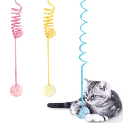 WONOWPA Cat Spring Toys, Self-Play Hanging Stretchable Cat Spring with Bell, 3 Pack Soft Plush Interactive Cat Toys for Indoor Cats Kitten Chasing and Playing