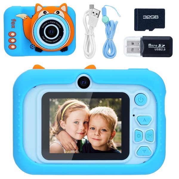 Kids Camera for Boys Girls 3-12 Years Old, BicycleStore Cute Fox 1080P HD Children Selfie Digital Camera, Portable Toddler Video Camera Christmas Birthday Toy Gifts with 32GB SD Card, 2in IPS Screen