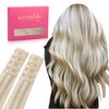 WENNALIFE Tape in Hair Extensions Human Hair Ash Blonde Highlighted Platinum Blonde Tape in Extensions, 10pcs 25g 14 inch Remy Invisible Tape Ins Straight Soft Real Human Hair Tape in Extensions