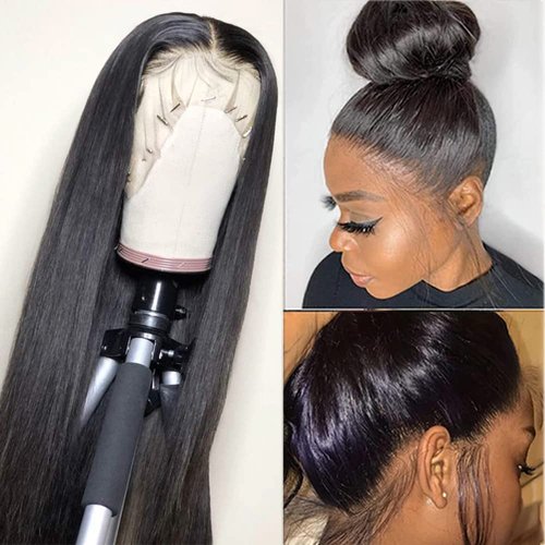sdamey 360 Straight Lace Front Wigs Human Hair HD Transparant Full Lace Human Hair Wigs For Women 200 Density Wigs Human Hair Pre Plucked With Baby Hair 12A Brazilian Virgin Hair Natural Color 18inch