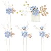 Bridal Hair Combs, 5PCS Wedding Hair Comb Set Crystal Flower Hair Clips Bride Bridesmaid Hair Sides Comb Rhinestone Barrettes, Pearl Flower Hair Pins Hair Accessories for Women Girls (Light Blue)