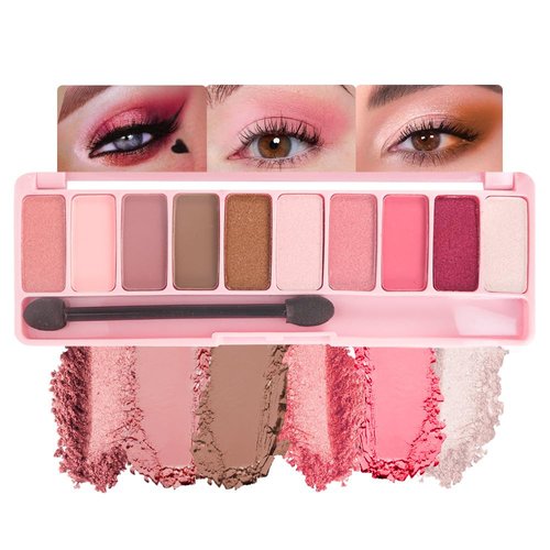 HHLTOH Ten-Color Eyeshadow Palette, Nude Pink Brown Red White 10 Series Shimmer and Matte Shades, Blendable Powder, Create Exquisite Eye Makeup, Vegan and Cruelty-Free, Built-In Mirror and Brush, 02#