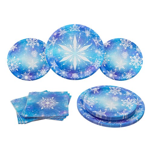 Frozen Party Plates and Napkin (52 Pieces for 16 Guests) - Frozen Birthday Party Supplies, Frozen Party Decorations, Snowflakes Party Decorations, Princess Birthday Party Supplies, Winter Wonderland