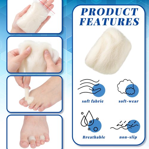 Minatee Lambs Wool for Toes Soft Feet Cushion Toe Separator Lambs Wool Corn Cushion Pads Blister Prevention Bunions Callus Cushions Hammer for Shoes or Feet, 3/8 oz(4 Pcs)