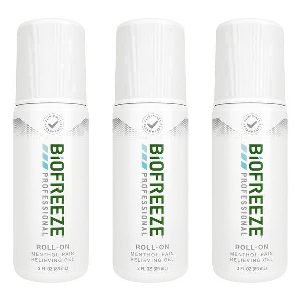 Biofreeze Professional Pain Relief Roll On for Knee, Neck, Hip, Joint, & Shoulder, Simple Backache Pain Reliever, Sore Muscle Relief, Roll-On Menthol Gel 3 Fl Oz (Pack of 2)