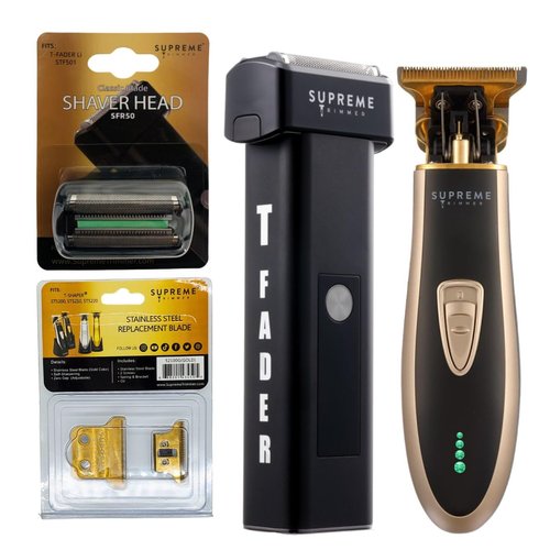 Supreme Trimmer 2-in-1 T-Fader Foil Shaver & T-Shaper Trimmer Set | ST5210 Beard Trimmer STF501 Electric Razor | Bonus SRF50 & 52100G Blade | Gold