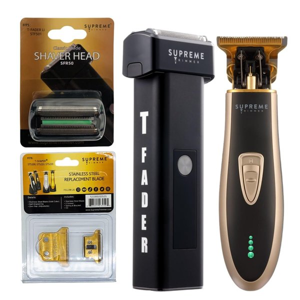 Supreme Trimmer 2-in-1 T-Fader Foil Shaver & T-Shaper Trimmer Set | ST5210 Beard Trimmer STF501 Electric Razor | Bonus SRF50 & 52100G Blade | Gold