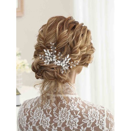 Unicra Wedding Silver Hair Pins Wedding Bridal Pearl Hair Accessories for Brides and Bridesmaids Pack of 2 (Rose Gold)