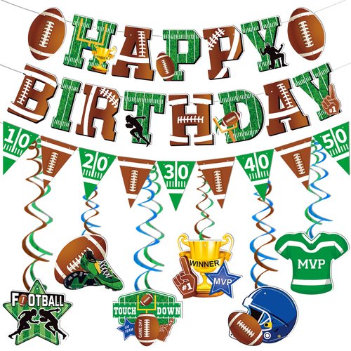36Pcs Football Happy Birthday Banner Football Birthday Party Decorations with Football Party Hang...