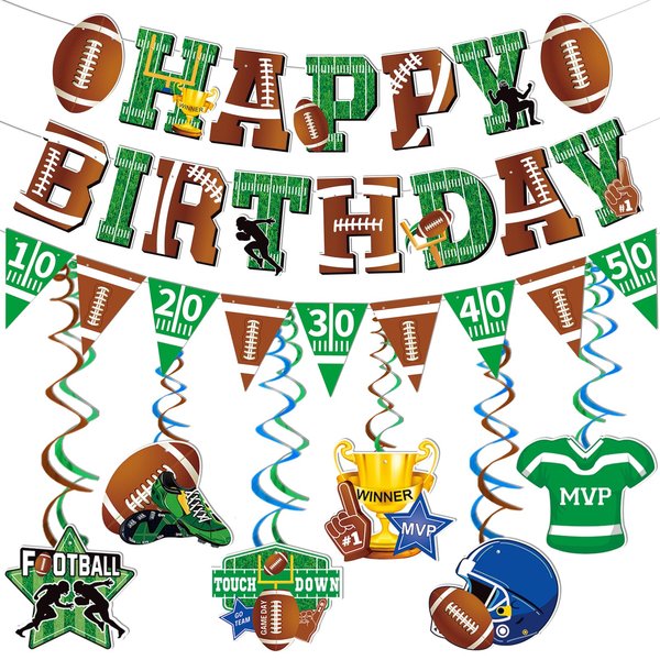 36Pcs Football Happy Birthday Banner Football Birthday Party Decorations with Football Party Hanging Decorations Super Bowl Birthday Decorations Football Themed Birthday Party Supplies