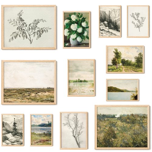 97 Decor Vintage French Country Decor - Vintage Posters, French Farmhouse Gallery Wall Art Prints, Moody Floral Botanical Sketch Pictures, Antique Landscape Painting for Home Bedroom (UNFRAMED)