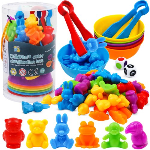 NAODONGLI Counting Color Sorting Toys Animals Matching Games with Rainbow Bowls,Preschool Learning Educational Montessori Sensory Training Activities Toys Easter Gift for 3 4 5 Year Old Toddlers