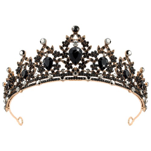 CAVETEE Black Crown for Women Gothic Crown Headpiece Halloween Decorations Birthday Tiara Vintage Rhinestones Black Baroque Queen Crown Wedding Bridal Crown Black Tiaras and Crowns for Women Girls