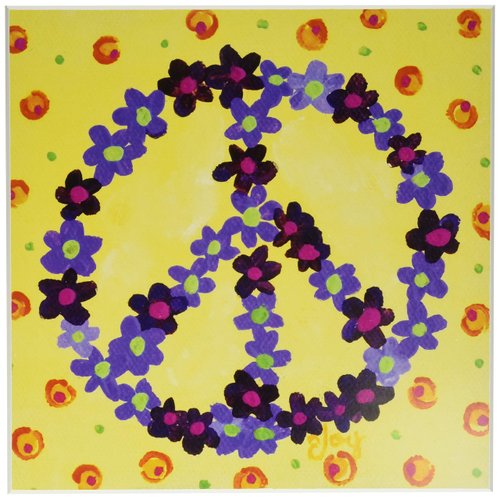 The Kids Room by Stupell Purple Floral Peace Sign on Yellow Background Square Wall Plaque