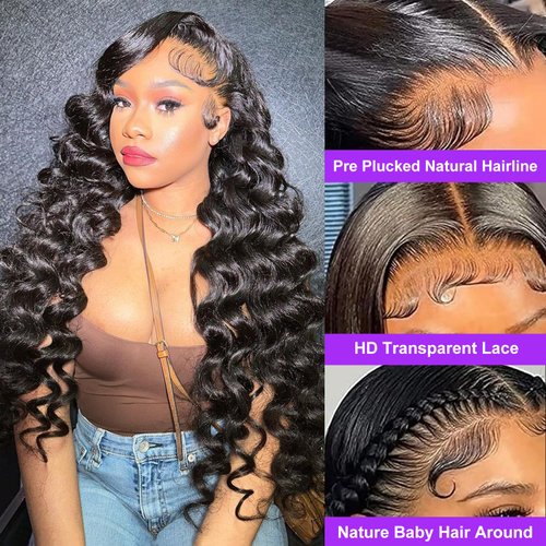 NKTU Deep Wave Lace Front Wigs Human Hair 200 Density Glueless Wigs for Women 13x4 HD Transparent Lace Front Wigs Pre Plucked with Baby Hair (22 Inch, Deep Wave Wigs)
