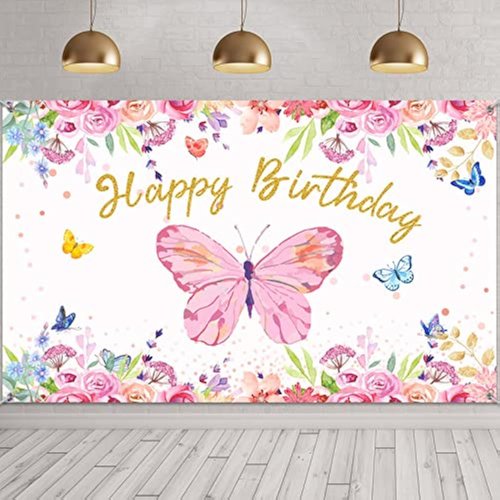 Tatuo Butterfly Birthday Party Decorations Supplies Butterfly Backdrop for Girls Butterfly Birthday Backdrop Banner Watercolor Baby Banner Spring Themed Party Photography Background 6x4ft