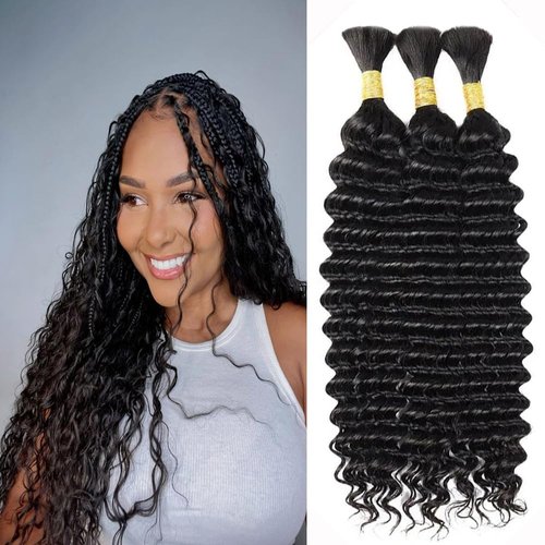 Deep Wave Bulk hair for Braiding Wet and Wavy Micro Braiding No Weft Faux Deep Wave Braiding Hair Extensions for Box Boho Braids 245g with 3Bundles (26Inch #1B)