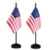 USA Desk Flag Set, 2 Pack American US Table Office Flags, Small Mini Desktop Flag With 12" Solid Black Pole, Black Base, Miniature Desktop Flag