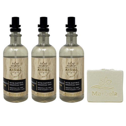 Bath & Body Works Aroma Cedarwood Sauna 3 Pack Essential Oil Mist Bundle with a Natural Oats Bar Soap - Full Size
