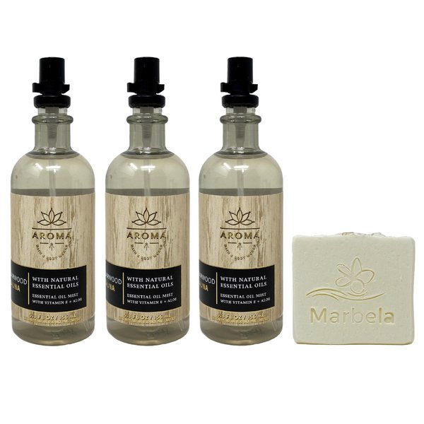 Bath & Body Works Aroma Cedarwood Sauna 3 Pack Essential Oil Mist Bundle with a Natural Oats Bar Soap - Full Size