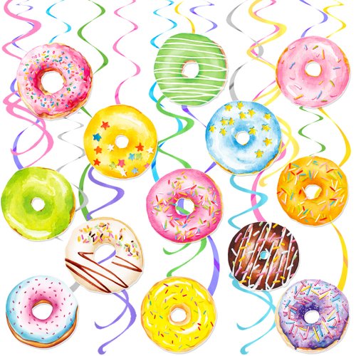 Donut Party Hanging Swirls Donut Birthday Party Decoration Sweet Donut Themed Swirl Ceilings Dessert Party Hanging Streamers for Donut Theme Party Baby Shower Supplies