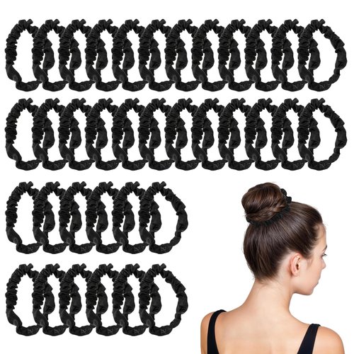 36pcs Satin Hair Scrunchies Small Black Elastic Silk Scrunchies Satin Scrunchies for Curly Hair T...