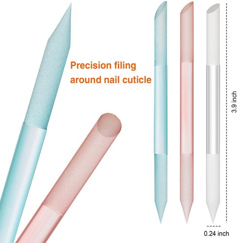 3 Pieces Glass Cuticle Pusher Cuticle Remover Glass Nail File Dual Ended Manicure Pedicure Tools for Nails and Cuticles Care (Pink, Blue, Transparent)