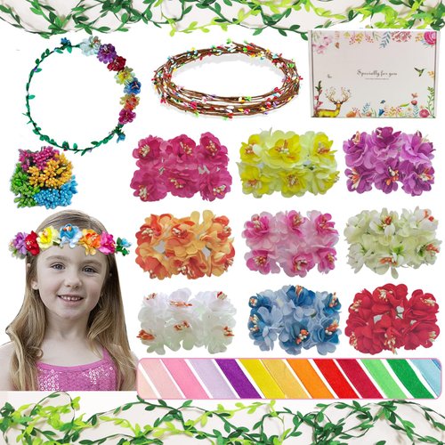 WUBOMJIO Make Your Own Flower Crown Crafting Kit(Mini Plum Blossom Theme)| 130+Piece Set for Endl...