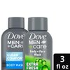 DOVE MEN + CARE Body & Face Wash Variety 2-Pack – Extra Fresh + Clean Comfort, Travel Essentials, 3 Oz Ea
