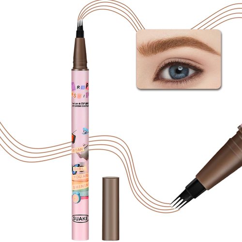 Kaely Medium Brown Microblading Eyebrow Pen,4 Tip Magic Eyebrow Pencil,Magical Precise Waterproof Brow Pen,lapiz de cejas 3d Eye Brow Pencils for Women Makeup,Creates Natural Brows Contouring,01