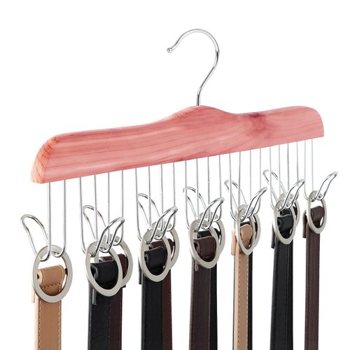 TOPIA HANGER American Red Cedar Wood Belt Hanger, Belt Organizer Rack with 12 Metal Hooks,Closet Organizer for Tank Tops, Ties, Scarves, Neckties (1-Pack) CT13B