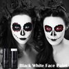 MEICOLY Black White Face Body Paint Stick Set with Sponges and Setting Powder,Face Paint Stick for Adults and Kids,Clown White Makeup,Face Painting for Halloween SFX Skull Zombie Skeleton Goth Makeup