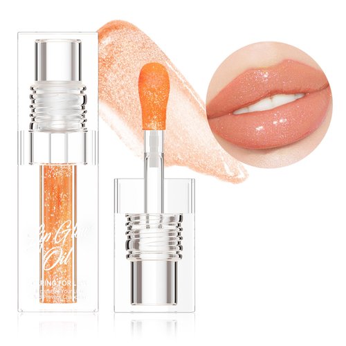HyliNomi Tinted Lip Balm, Glitter Lip Plumper Gloss Nourishing Anti Cracking Lip Oil Color Changing Orange long-lasting moisturizing Lip Gloss for Girls for Lip Care and Dry Lips(Orange, 1 pcs)