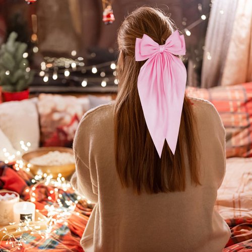 WHAVEL 4PCS Pink Hair Bows (Pink, Hot pink) Silky Satin Bow Clips for Women and Girls, Cute Hair Clips for Daily, Various Hairstyles