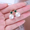 Sttiafay Vintage Emerald Pearl Earrings Gold Pearl Drop Earrings Green Emerald Studs Earrings Rhinestone Pearl Emerald Earrings Jewelry for Women