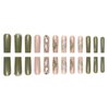 DANMANR Green Fake Acrylic Long Nails Square False Nails Full Cover Rhinestones Press on Nails for Women and Girls 24PCS