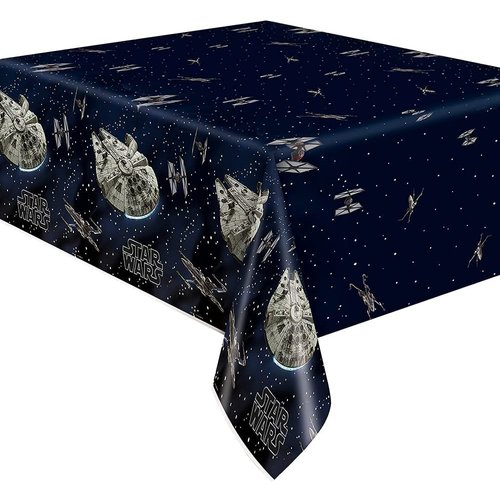 Star Wars Classic Birthday Party Supplies Bundle Pack includes 16 Paper Plates, 1 Plastic Table Cover, 1 Dinosaur Sticker Sheet (Bundle for 16)