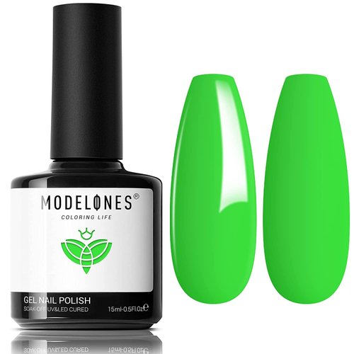 modelones Neon Green Gel Nail Polish, 1 Pcs 15 ML Bright Green Gel Polish Soak Off U V LED Nail P...