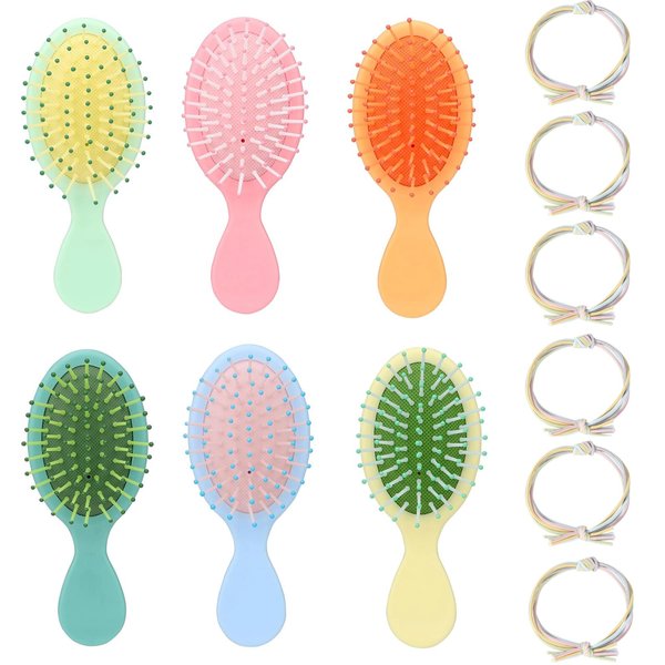 6 Pcs Mini Wet Hair Brush, Travel Detangling Brush,Soft Bristles Hair Brush for Most Hair Types Smoothing with Ease Knots (6PCS Hair Ring High Elastic)