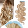Hairro Remy Tape in Hair Extensions 16 Inch 20pcs 50g Wavy Human Hair Highlight Body Wave Hair Seamless Skin Weft Glue in Human Hairpieces 2 Tones Balayage #18/613 Ash Blonde Mix Bleach Blonde