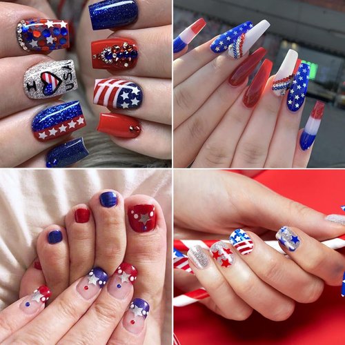 12 Grids 4th of July Star Nail Glitter Sequins Shiny Red Blue Sliver Gold Star Nail Stickers Decals Independence Day Nail Sequins Flakes 3D Glitter Nail Art Supplies for DIY Nail Eye Face Body Decor