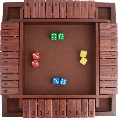 MerryPony Shut The Box Game Wooden 4 Player, 12 Inch Close The Box Game Wooden Board Games with 12 Dice, Table Math Games Number Games Dice Games for Families, Classroom, Camping, Party or Pub