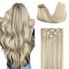 GOO GOO Clip in Hair Extensions Real Human Hair, 20inch 120g 7Pcs, 17A/60A Ash Blonde Highlighted Platinum Blonde, Remy Human Hair Extensions Clip ins for Women, Natural Human Hair