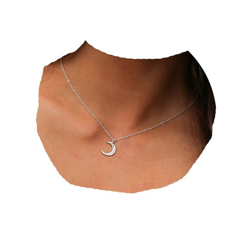 Yheakne Boho Rhinestone Moon Necklace Choker Silver CZ Crescent Pendant Necklace Chain Minimalist Necklace Festival Jewelry for Women (Silver)